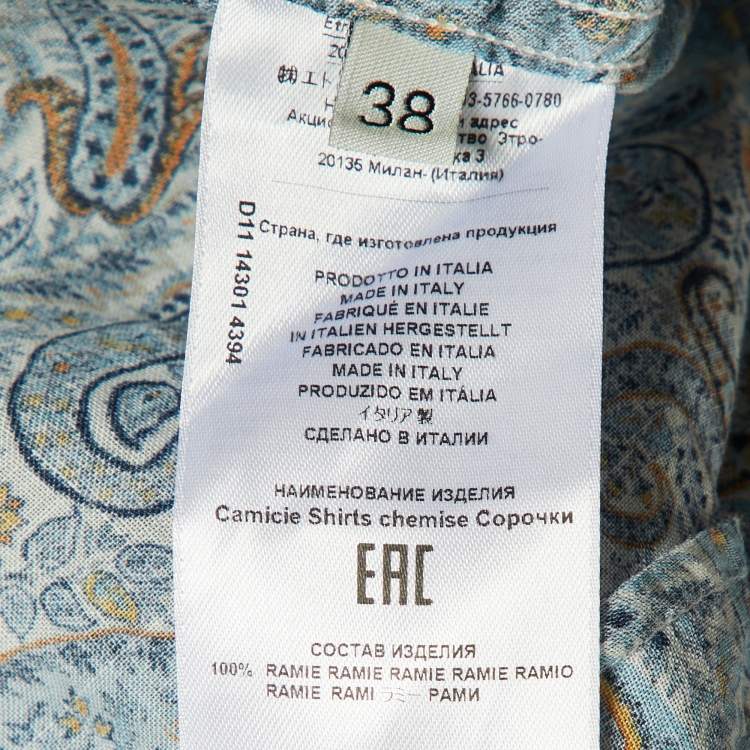 Pre Owned Etro Blue Paisley Print Ramie Button Front Shirt S 