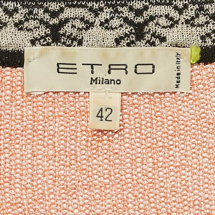 Pre Owned Etro Orange/Multicolor Patterned Knit Wide Sleeve Sweater M