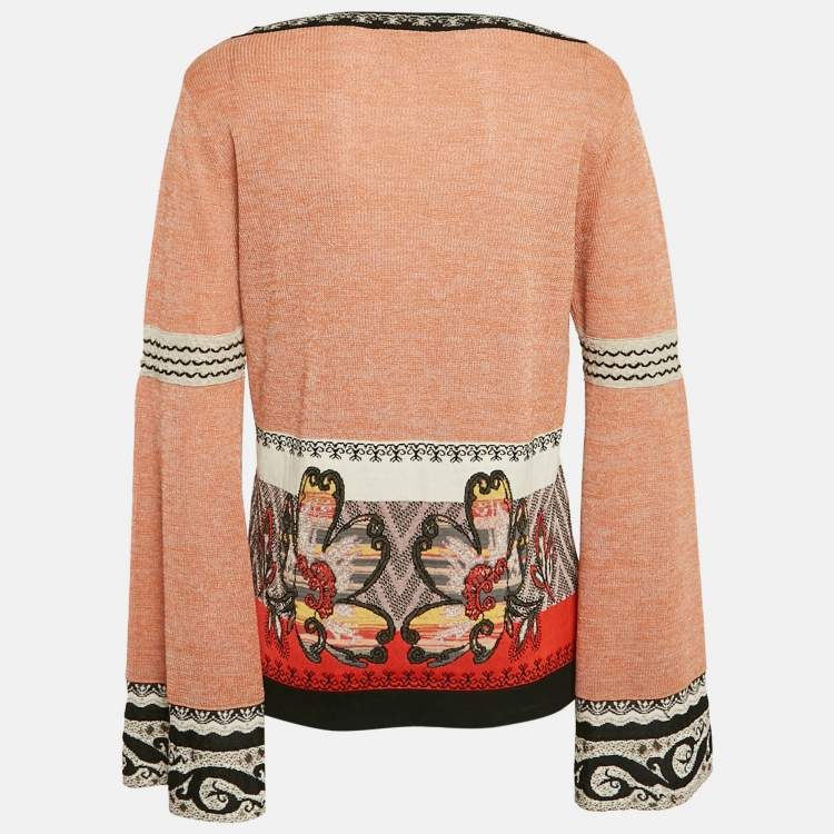 Pre Owned Etro Orange/Multicolor Patterned Knit Wide Sleeve Sweater M