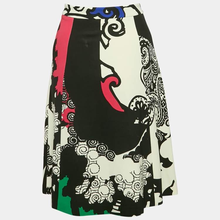 Pre Owned Etro Black/Cream Printed Jersey Short Skirt M