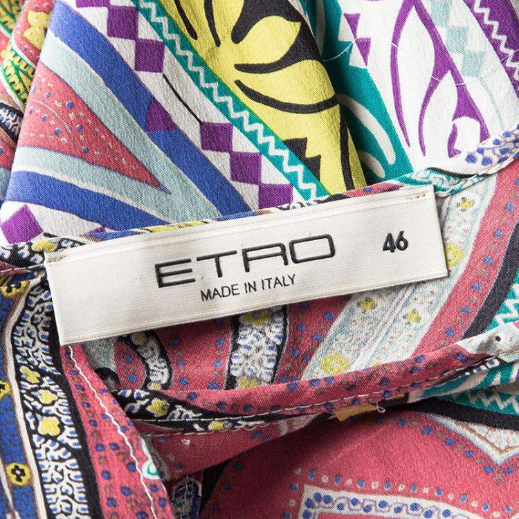 Pre Owned Etro Multicolor Printed Silk Slit Sleeve Detail Shift Dress L