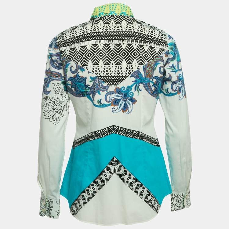 Pre Owned Etro White Multicolor Print Cotton Full Sleeve Shirt M