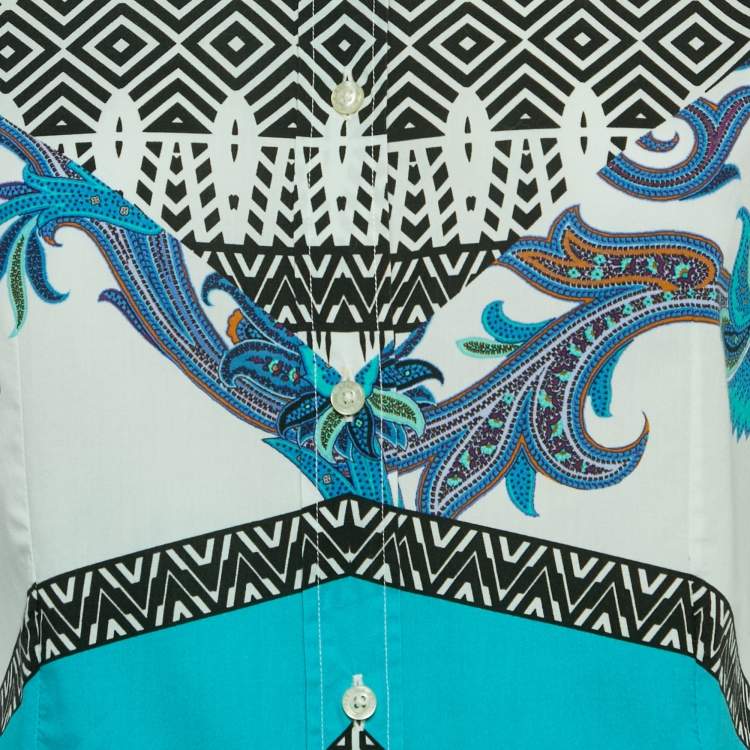 Pre Owned Etro White Multicolor Print Cotton Full Sleeve Shirt M
