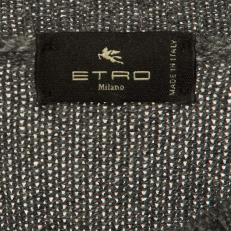 Pre Owned Etro Grey Wool Knit Pattern Detail Sweater S