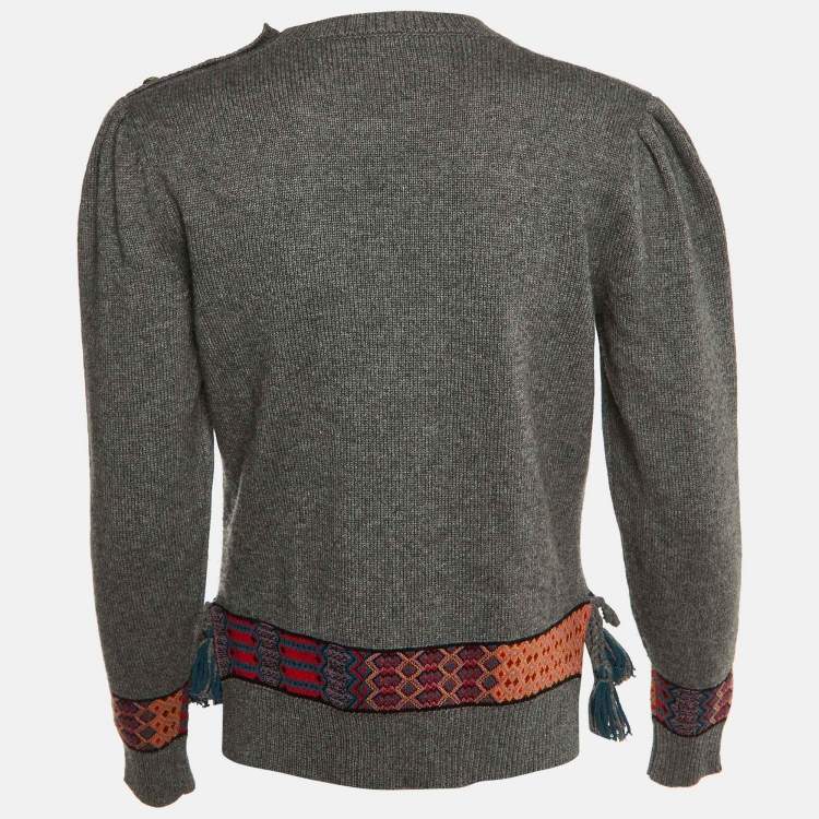 Pre Owned Etro Grey Wool Knit Pattern Detail Sweater S