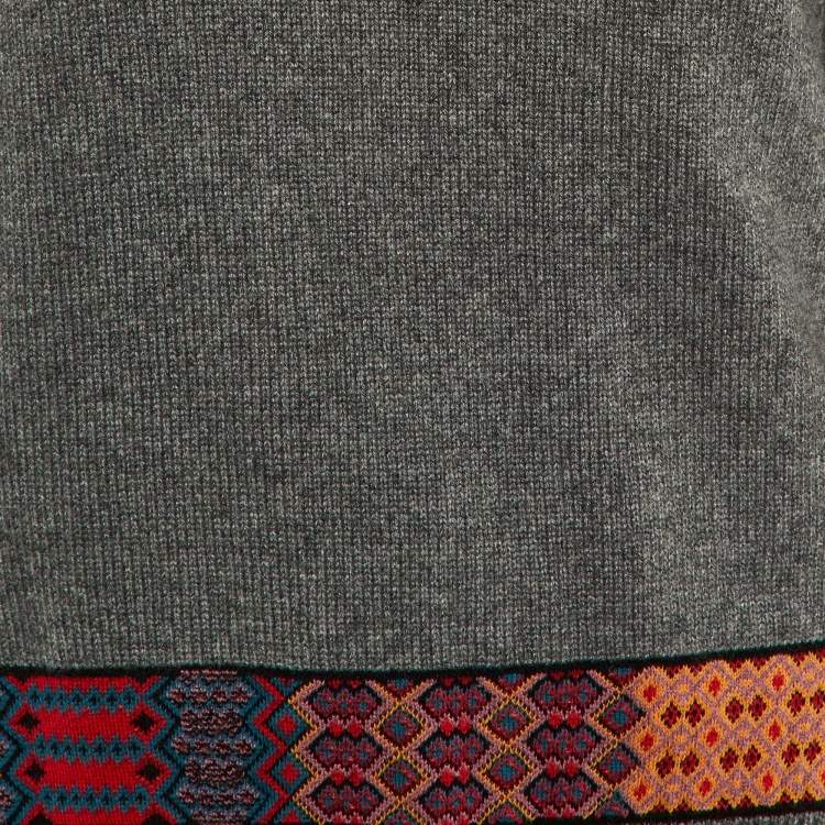 Pre Owned Etro Grey Wool Knit Pattern Detail Sweater S