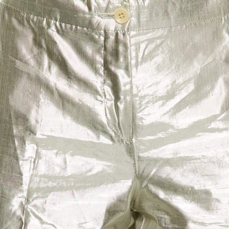 Pre Owned Etro Silver Lurex Silk Pants M