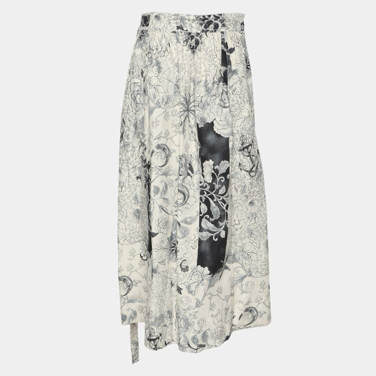 Pre Owned Etro White/Grey Painterly Cotton Wrap Maxi Skirt L