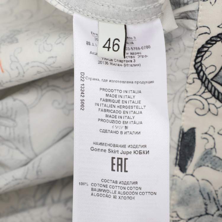 Pre Owned Etro White/Grey Painterly Cotton Wrap Maxi Skirt L