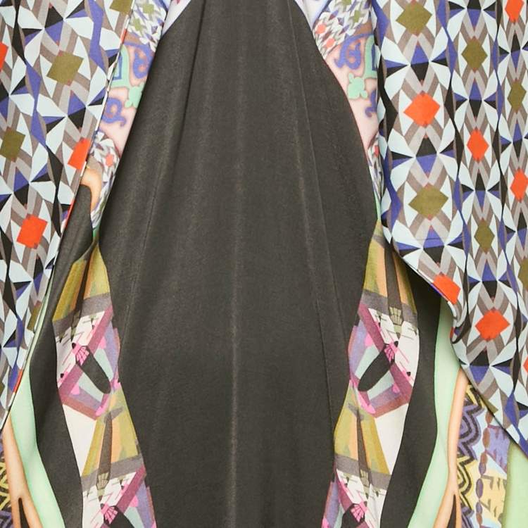 Pre Owned Etro Multicolor Printed Halter Neck Satin Tie-Up Detail Maxi Dress L