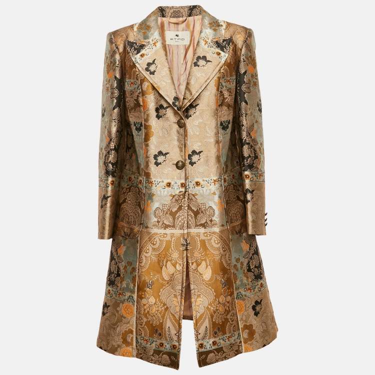 Pre Owned Etro Multicolor Brocade Button Front Mid-Length Coat L