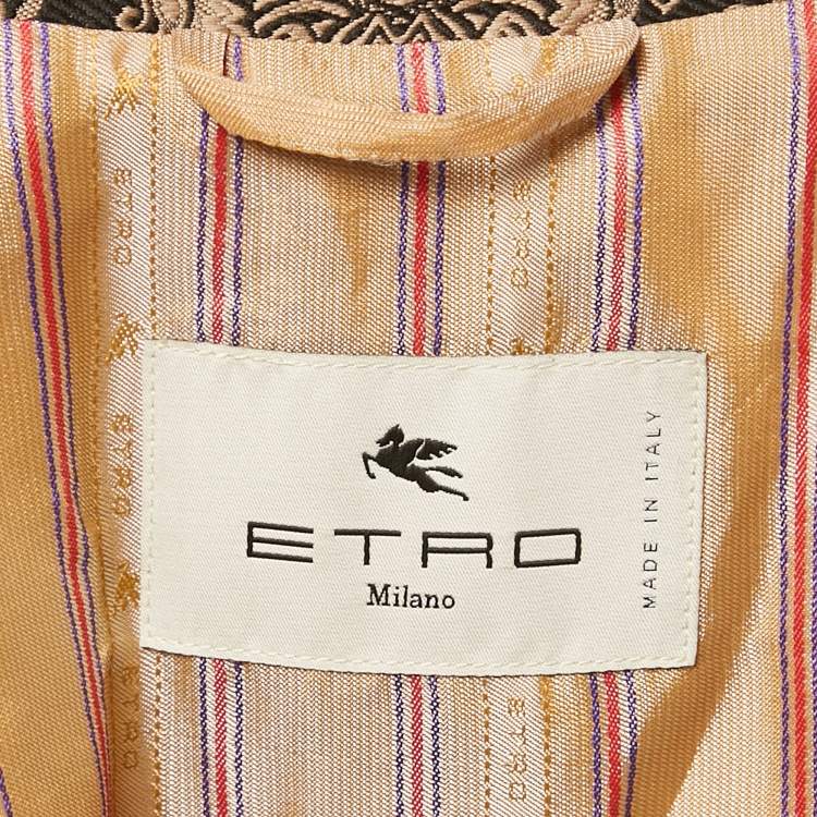 Pre Owned Etro Multicolor Brocade Button Front Mid-Length Coat L