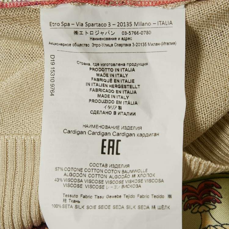 Pre Owned Etro Green Paisley Print Silk and Wool Knit Cardigan M