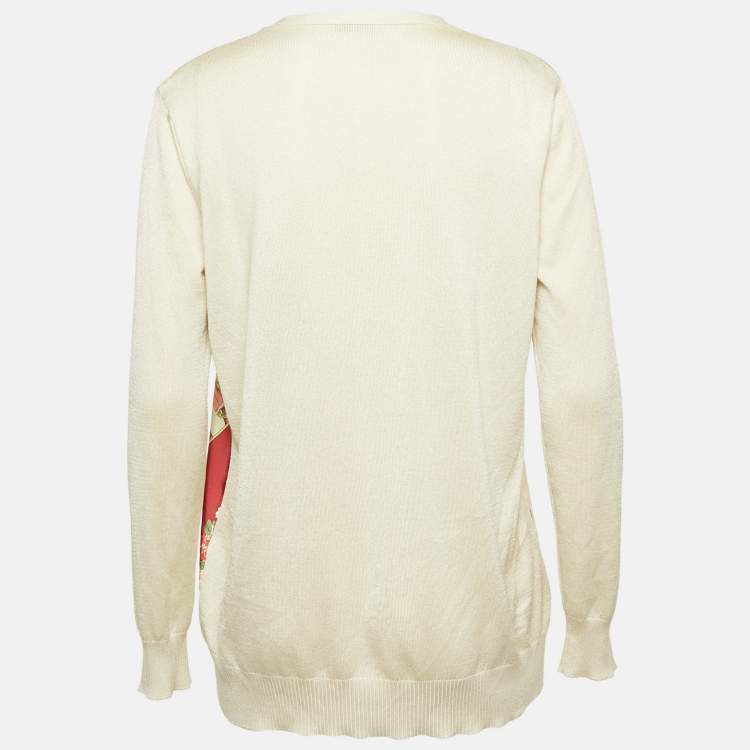 Pre Owned Etro Green Paisley Print Silk and Wool Knit Cardigan M