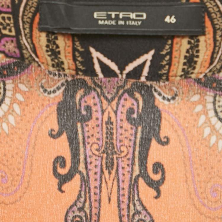 Pre Owned Etro Brown Paisley Print Silk V-Neck Blouse L