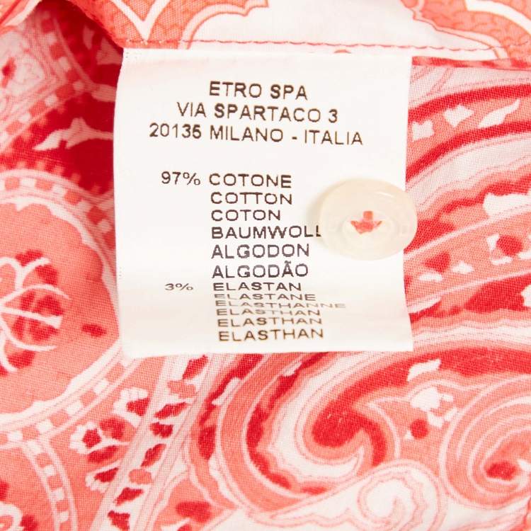 Pre Owned Etro Coral Pink Paisley Print Cotton Button Front Shirt M 