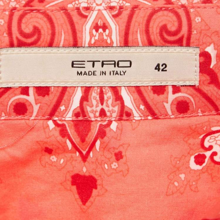Pre Owned Etro Coral Pink Paisley Print Cotton Button Front Shirt M 