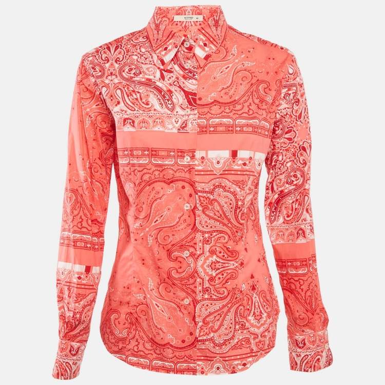Pre Owned Etro Coral Pink Paisley Print Cotton Button Front Shirt M 