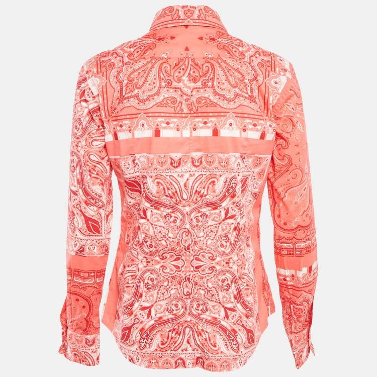 Pre Owned Etro Coral Pink Paisley Print Cotton Button Front Shirt M 
