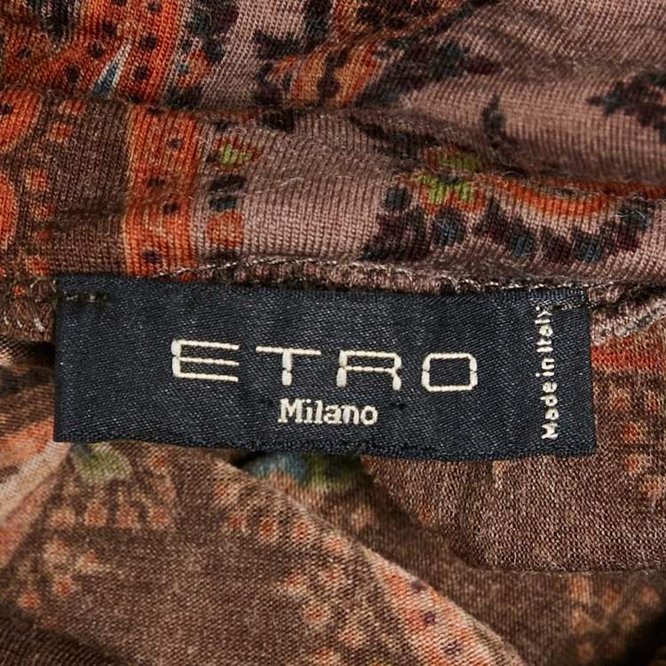مملوكة مسبقًا Etro Brown Paisley Print Wool Blend Knit Midi Dress M