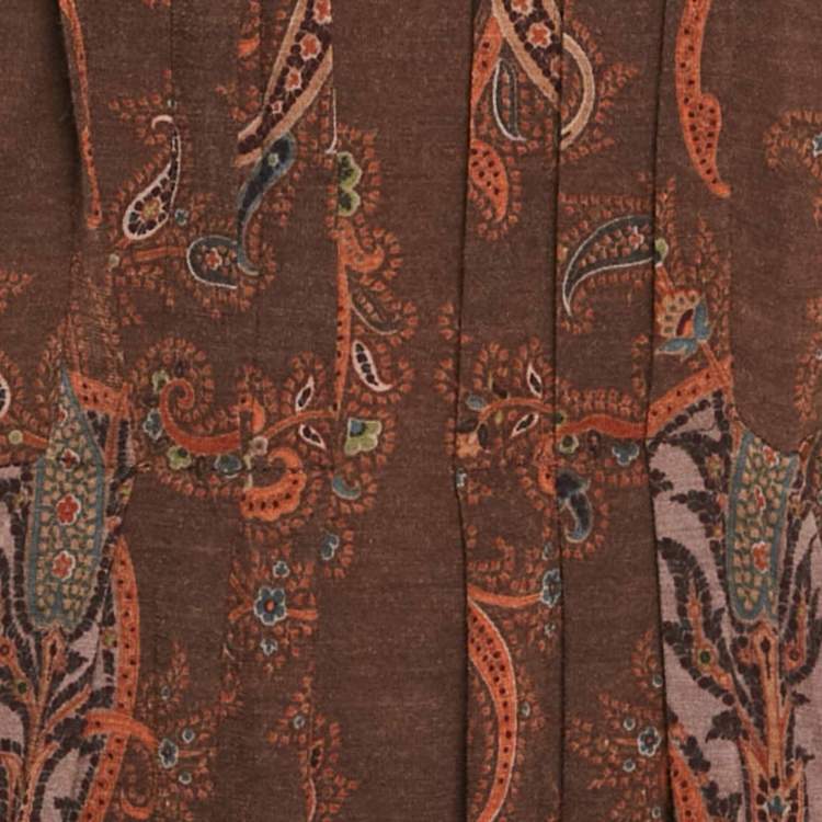 مملوكة مسبقًا Etro Brown Paisley Print Wool Blend Knit Midi Dress M