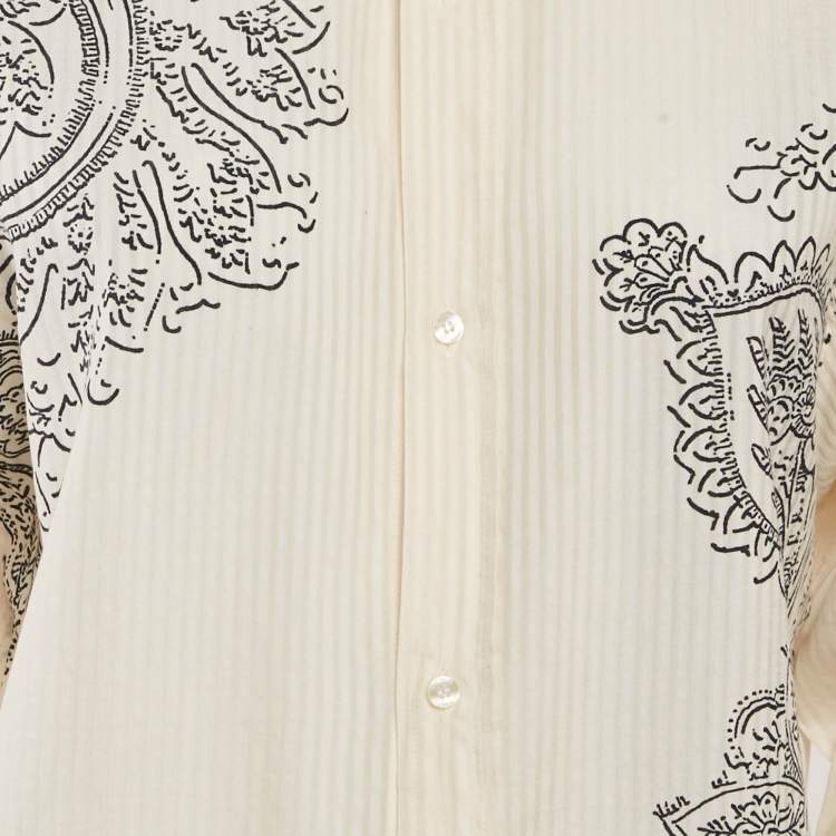 Pre Owned Etro Cream Paisley Print Cotton Blend Long Sleeve Shirt M
