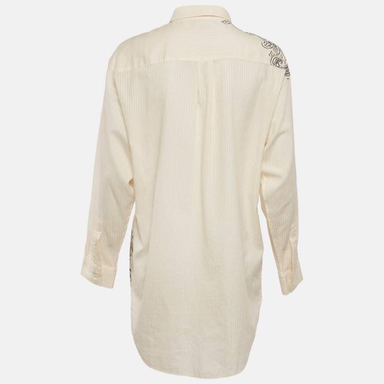 Pre Owned Etro Cream Paisley Print Cotton Blend Long Sleeve Shirt M