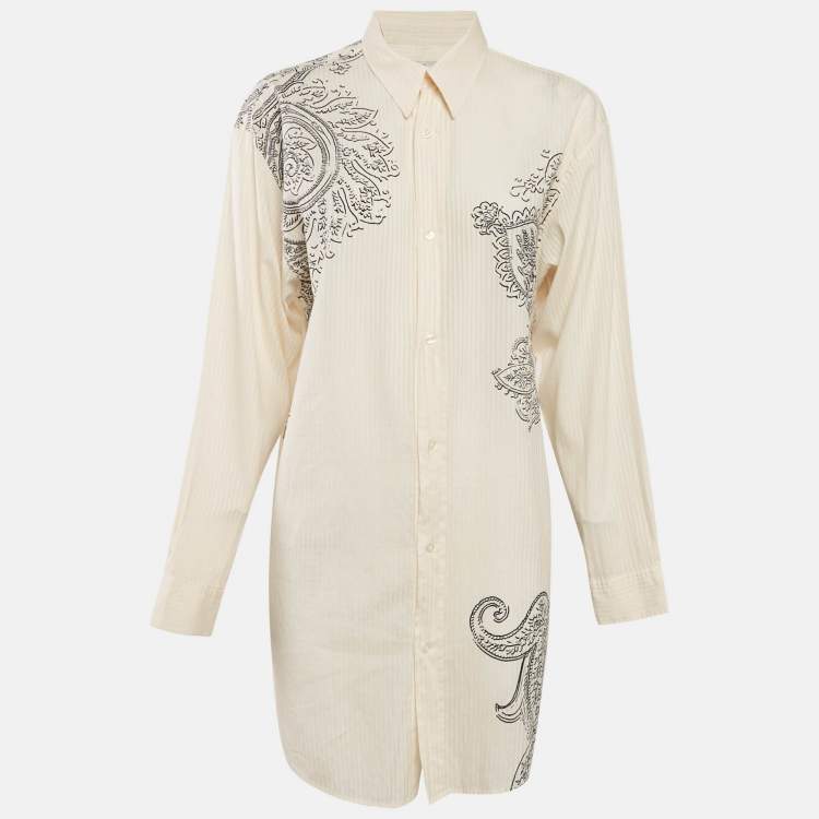 Pre Owned Etro Cream Paisley Print Cotton Blend Long Sleeve Shirt M