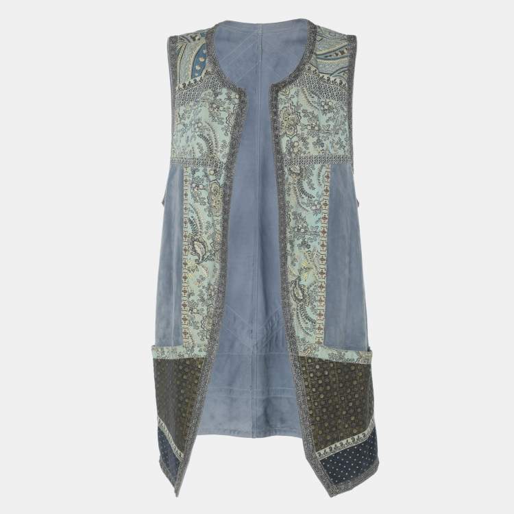 Pre Owned Etro Multicolor Printed Suede Chain Detail Top M