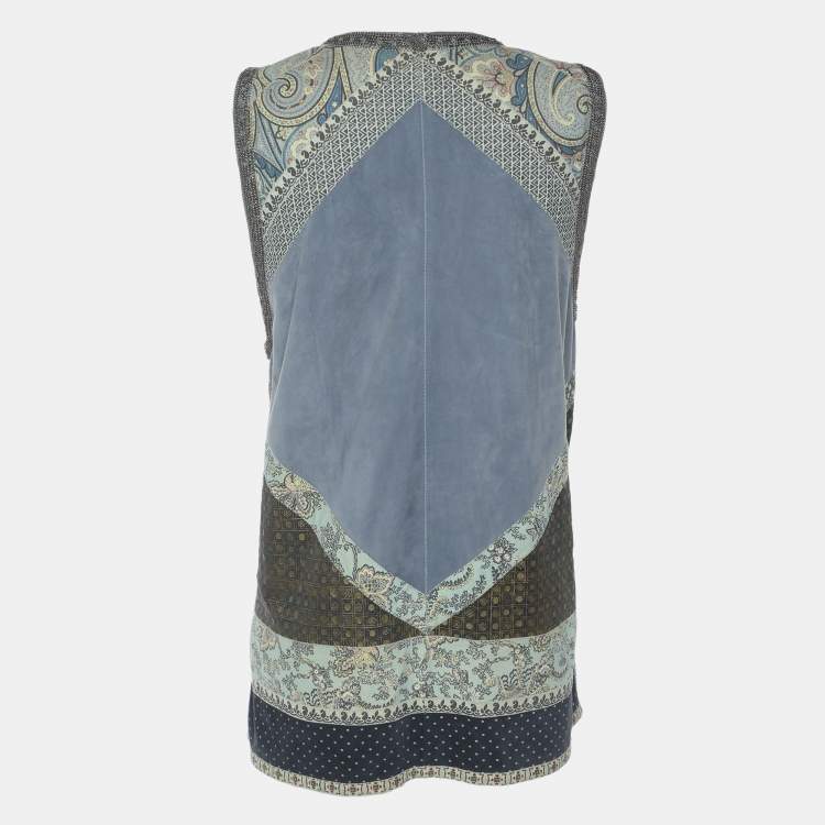 Pre Owned Etro Multicolor Printed Suede Chain Detail Top M