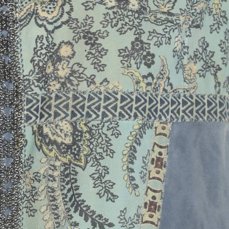 Pre Owned Etro Multicolor Printed Suede Chain Detail Top M