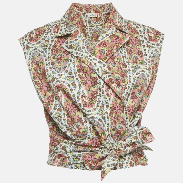 Pre Owned Etro Multicolor Floral Print Sleeveless Wrap Top M