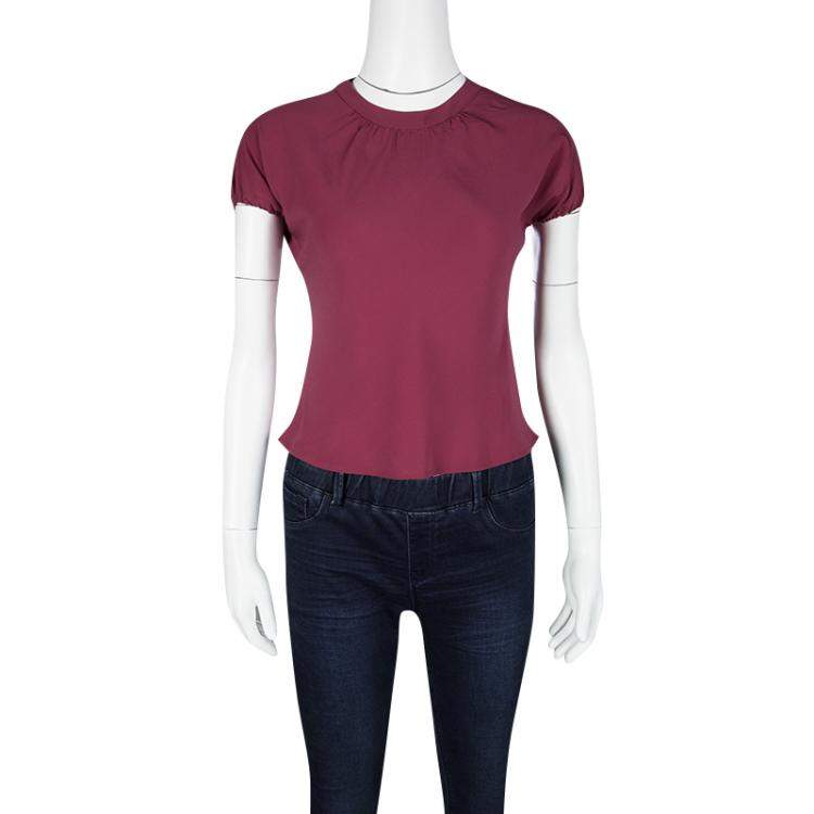 مملوكة مسبقًا Etro Red Silk Short Sleeve Top S