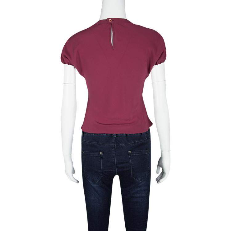 مملوكة مسبقًا Etro Red Silk Short Sleeve Top S