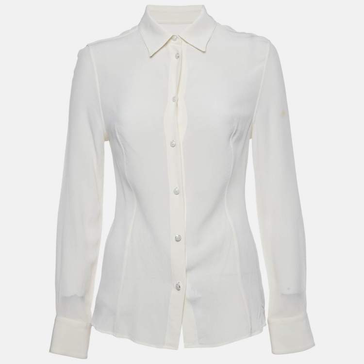 Pre Owned Etro Cream Silk Full Sleeves Shirt M