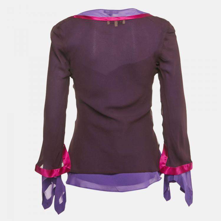 Pre Owned Etro Purple Silk Layered Silk Top M/L