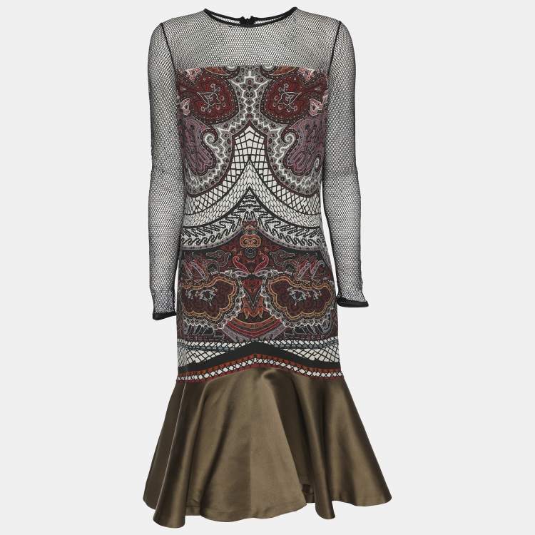 Pre Owned Etro Multicolor Printed Crepe Mesh Dress M