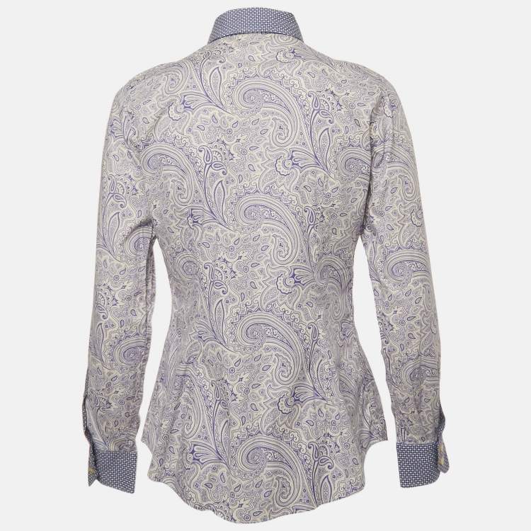 Pre Owned Etro Blue Paisley Print Cotton Button Front Shirt S 