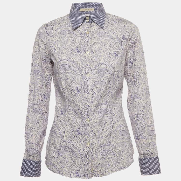 Pre Owned Etro Blue Paisley Print Cotton Button Front Shirt S 