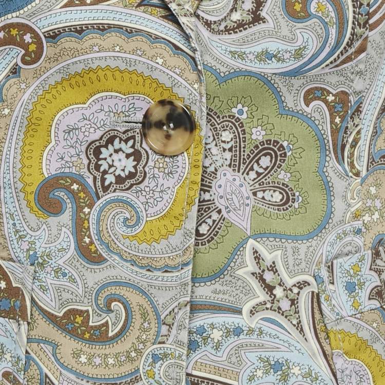 Pre Owned Etro Grey Paisley Print Cotton Single Breasted Blazer M  