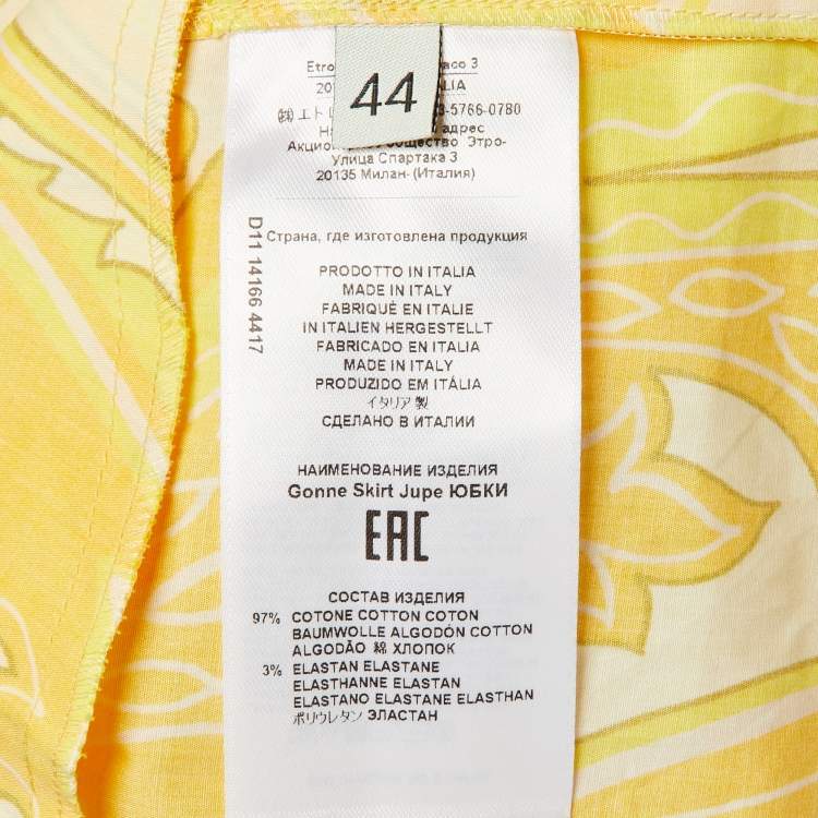 Pre Owned Etro Yellow Paisley Print Cotton Maxi Skirt M 