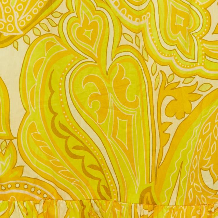 Pre Owned Etro Yellow Paisley Print Cotton Maxi Skirt M 