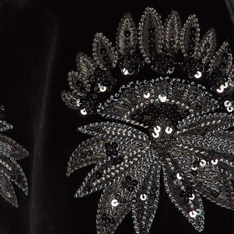 Pre Owned Etro Black Embroidered & Beaded Velvet Vest Jacket L  