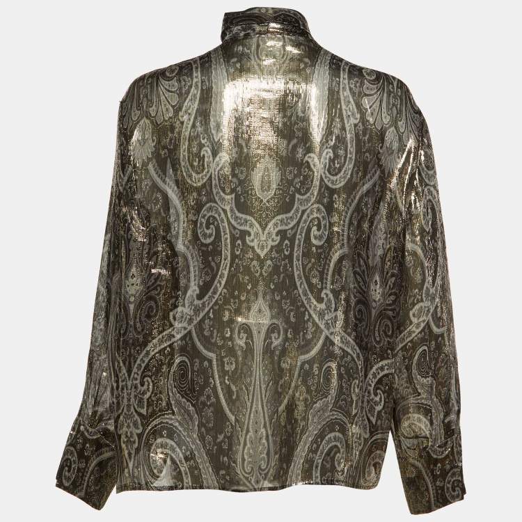 Pre Owned Etro Metallic Lame neck Tie Detail Top L