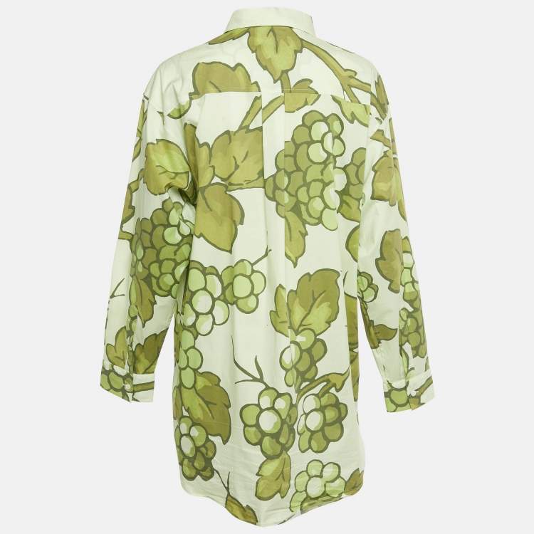 Pre Owned Etro Green Printed Cotton Button Front Oversized Shirt L