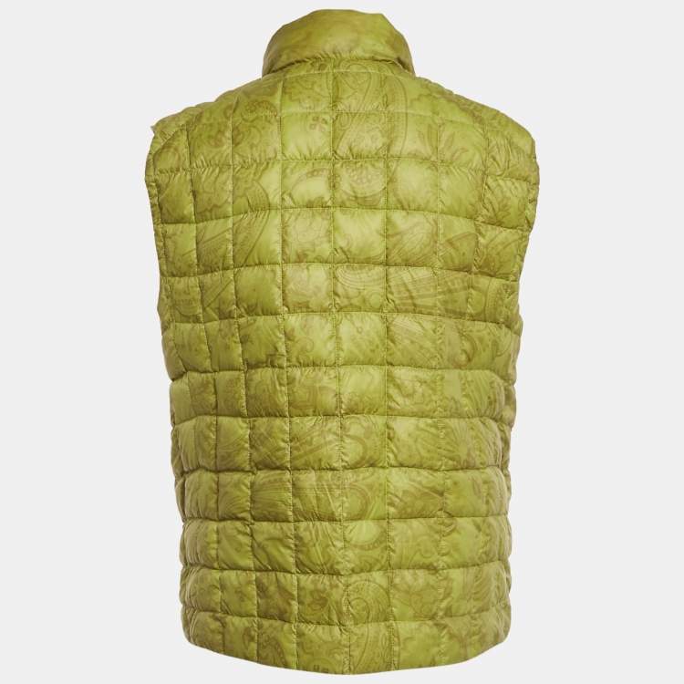 Pre Owned Etro Green Printed Nylon Sleeveless Quilted Down Jacket L