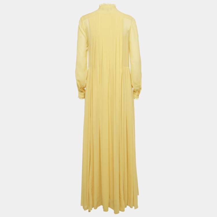 Pre Owned Etro Yellow Silk Georgette Lace Detail Pleated Maxi Dress XS  