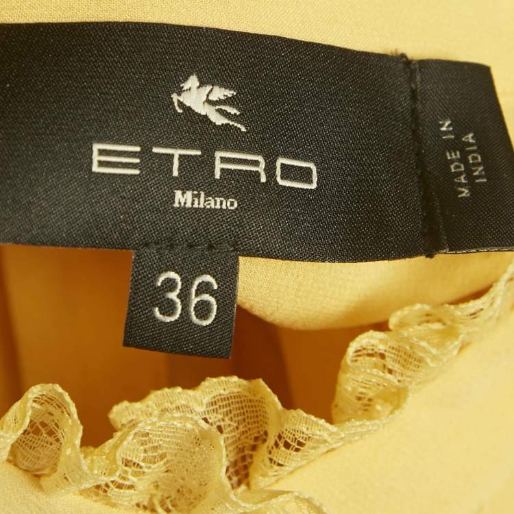 Pre Owned Etro Yellow Silk Georgette Lace Detail Pleated Maxi Dress XS  
