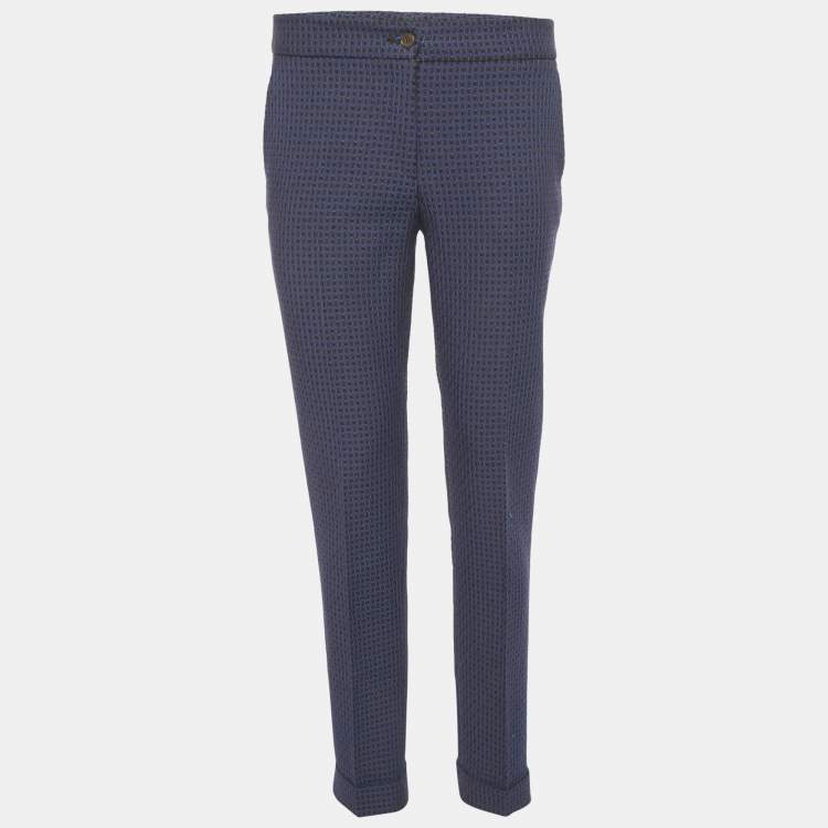 Pre Owned Etro Blue Jacquard Skinny Trousers M