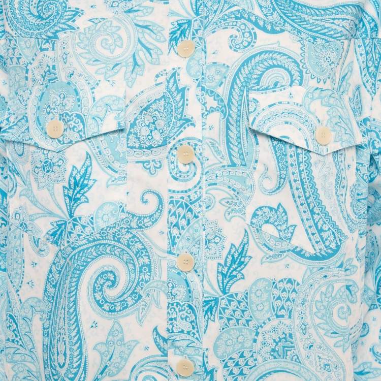 Pre Owned Etro Blue Paisley Print Cotton Shirt S